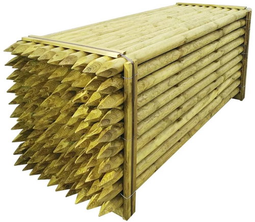 Špičaté plotové sloupky 100 ks impregnované dřevo 5 x 240 cm - Plot - Main image