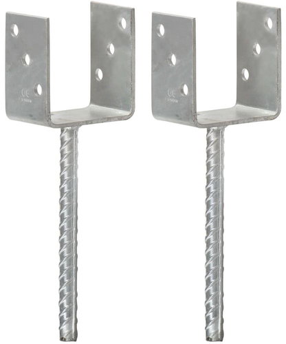 Fence anchors 2 pcs silver 9 x 6 x 30 cm galvanized steel - Fence Strut - Main image