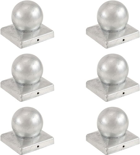 Fence post caps 6pcs with ball galvanized metal 101x101mm - Protective Cap - Main image