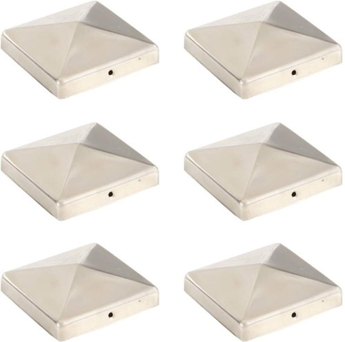 Canopy-shaped fence post caps 6 pcs stainless steel 101x101mm - Protective Cap - Main image