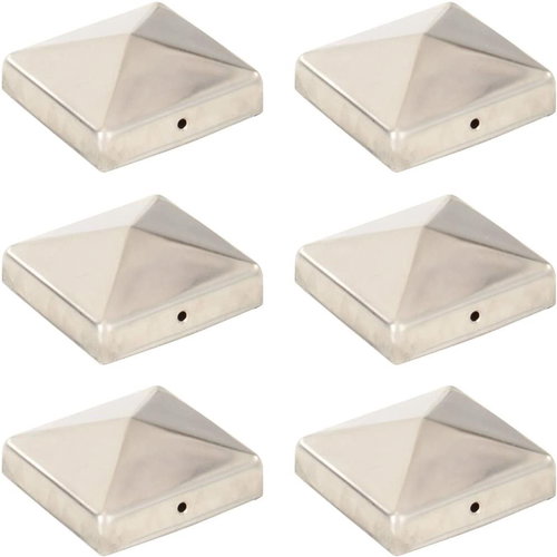 Canopy-shaped fence post caps 6 pcs stainless steel 81x81 mm - Protective Cap - Main image