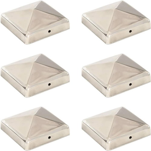 Canopy-shaped fence post caps 6 pcs stainless steel 91x91 mm - Protective Cap - Main image