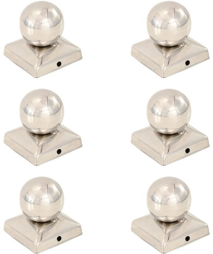 Fence post caps 6 pcs with ball Stainless steel 71 x 71 mm - Protective Cap - Main image