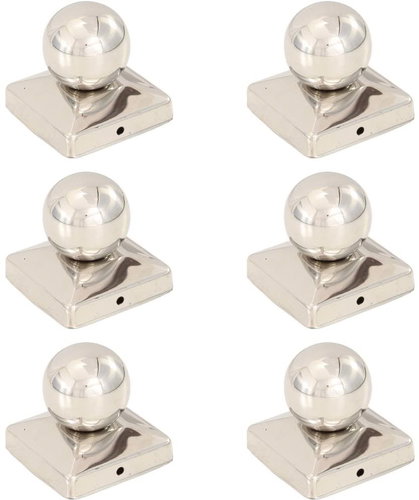 Fence post caps 6 pcs with ball Stainless steel 81 x 81 mm - Protective Cap - Main image