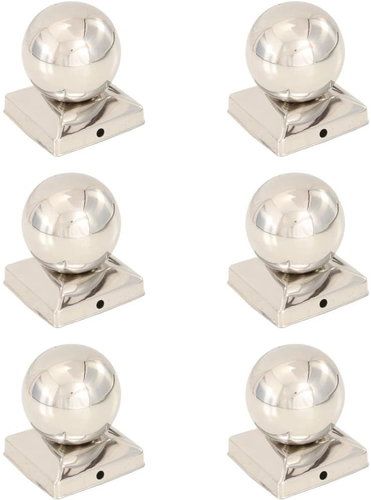 Fence post caps 6 pcs with ball Stainless steel 91 x 91 mm - Protective Cap - Main image