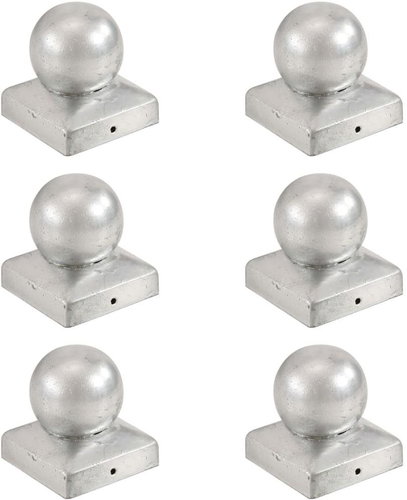 Fence post caps 6 pcs with ball galvanized metal 71x71 mm - Protective Cap - Main image