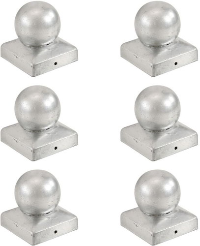 Fence post caps 6 pcs with ball galvanized metal 81x81 mm - Protective Cap - Main image