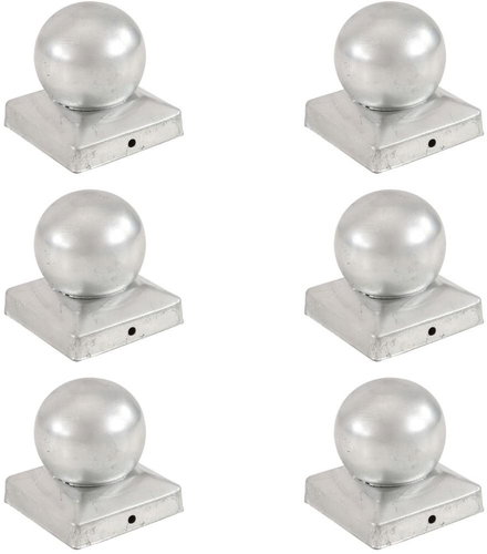 Fence post caps 6 pcs with ball galvanized metal 91x91 mm - Protective Cap - Main image