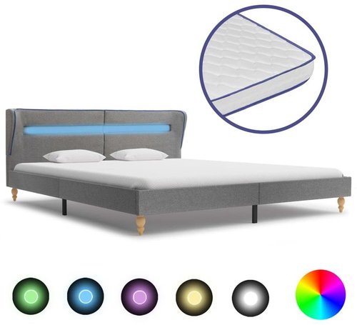 Mattress bed made of memory foam LED light gray textile 180x200cm - Bed - Main image