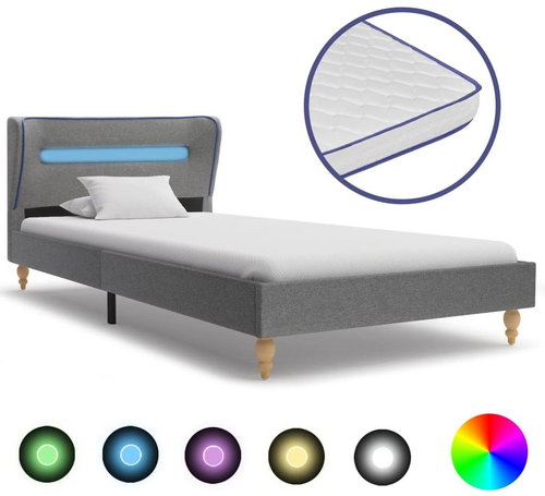 Mattress bed made of memory foam LED light gray textile 90x200 cm - Bed - Main image