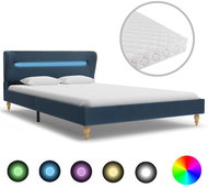 Bed with mattress and LED light blue textile 140x200 cm - Bed
