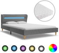 Bed with mattress and LED light light gray textile 140x200 cm - Bed