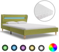 Bed with mattress and LED light green textile 140x200 cm - Bed