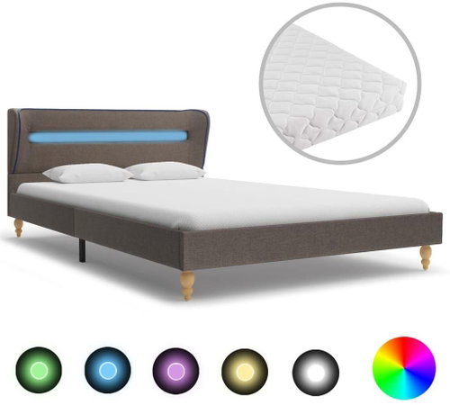 Bed with mattress and LED taupe textile 140x200 cm - Bed - Main image