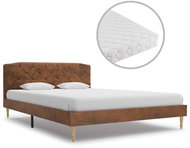 Bed with mattress brown artificial brushed leather 140x200 cm - Bed