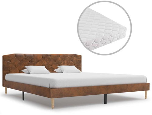Bed with mattress brown faux suede leather 180x200 cm - Bed - Main image