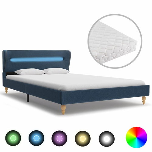 Bed with LED mattress blue textile 120x200 cm - Bed - Main image