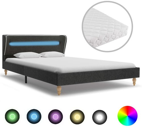 Bed with LED mattress dark gray jute 120x200 cm - Bed - Main image