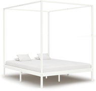 Bed frame with canopy white solid pine 160x200 cm - Bed Frame