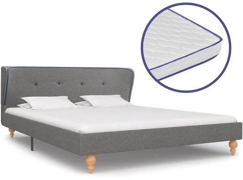 Bed with mattress with memory foam light gray textile 140x200cm - Bed - Main image