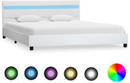 Bed frame with LED light white faux leather 140x200 cm - Bed Frame