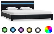Bed frame with LED light black faux leather 140x200 cm - Bed Frame