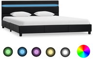 Bed frame with LED light black faux leather 160x200 cm - Bed Frame