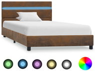 Bed frame with LED light brown textile 90x200 cm - Bed Frame