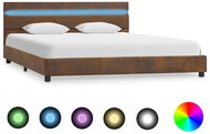 Bed frame with LED light brown textile 160x200 cm - Bed Frame