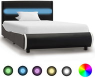 Bed frame with LED light black faux leather 90x200 cm - Bed Frame