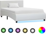 Bed frame with LED light white faux leather 90x200 cm - Bed Frame