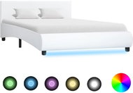 Bed frame with LED light white faux leather 140x200 cm - Bed Frame