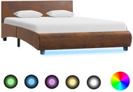 Bed frame with LED light brown textile 140x200 cm - Bed Frame