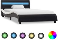 Bed frame with LED light black and white faux leather 120x200 cm - Bed Frame