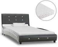 Bed with mattress gray artificial leather 90x200 cm - Bed