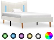 Bed frame with LED light white faux leather 90x200 cm - Bed Frame