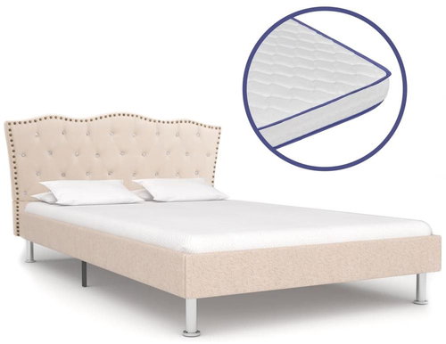 Bed with memory foam mattress beige fabric 120x200 cm - Bed - Main image