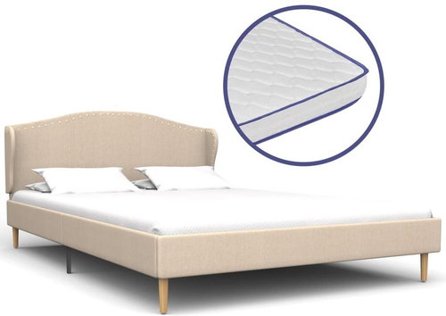 Bed with memory foam mattress beige fabric 140x200 cm - Bed - Main image