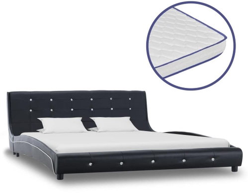 Bed with memory foam mattress black faux leather 160x200 cm - Bed - Main image