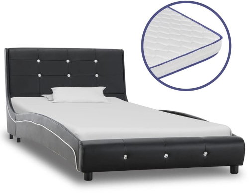 Bed with memory foam mattress black faux leather 90x200 cm - Bed - Main image