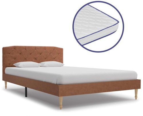 Bed with memory foam mattress brown textile 120x200 cm - Bed - Main image