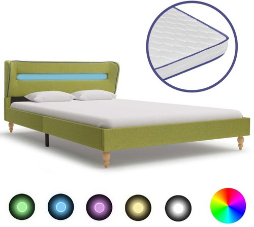 Bed with memory foam mattress LED green textile 140x200 cm - Bed - Main image