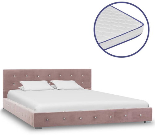 Bed with memory foam mattress pink velvet 140x200 cm - Bed - Main image