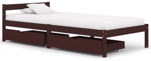 Bed frame 2 drawers dark brown solid pine 90x200 cm - Bed Frame - Main image