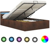 Bed frame with LED and storage space brown textile 140x200 cm - Bed Frame