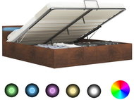 Bed frame with LED and storage space brown textile 180x200 cm - Bed Frame