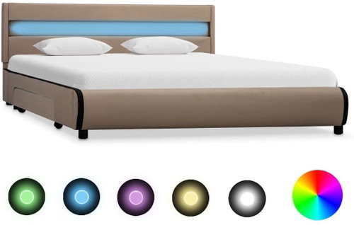Bed frame with LED cappuccino faux leather 140x200 cm - Bed Frame - Main image
