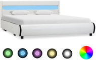 Bed frame with LED light white faux leather 160x200 cm - Bed Frame