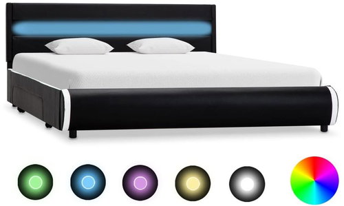Bed frame with LED light black faux leather 160x200 cm - Bed Frame - Main image