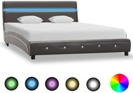 Bed frame with LED light gray faux leather 140x200 cm - Bed Frame